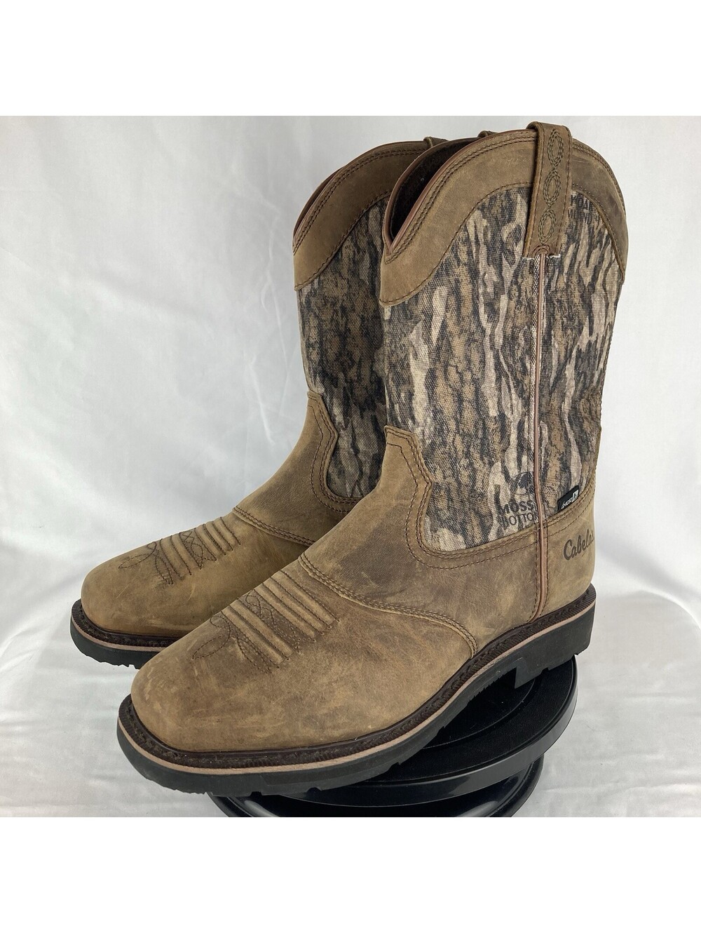 Men’s 11 D Cabelas Pinedale Camo Leather Western Work Boots Mossy Oak Square Toe